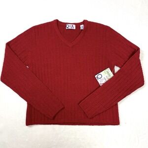 Vintage‎ Y2K Q&A Women's Red Ribbed V-Neck Stretch Sweater Sz L NWT